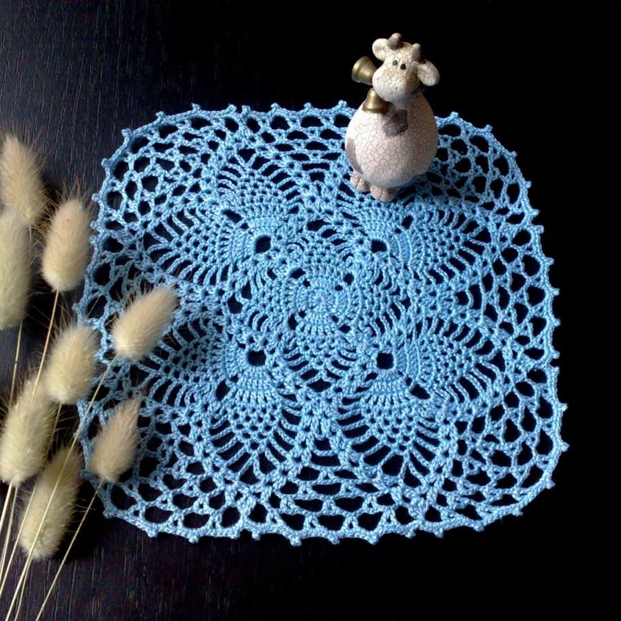 Свадьба - Blue crochet doily Hand crochet doilies Table decoration Square  doily Crochet tablecloth Housewarming gift