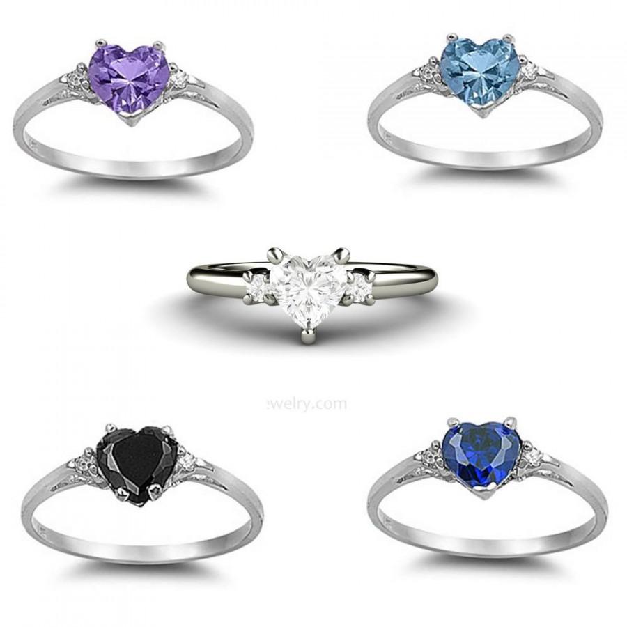 زفاف - Multi color Heart Cut Engagement Ring Three Stone Friendship & Love Clear Heart Cubic Zirconia Ring promise 925 sterling silver ring