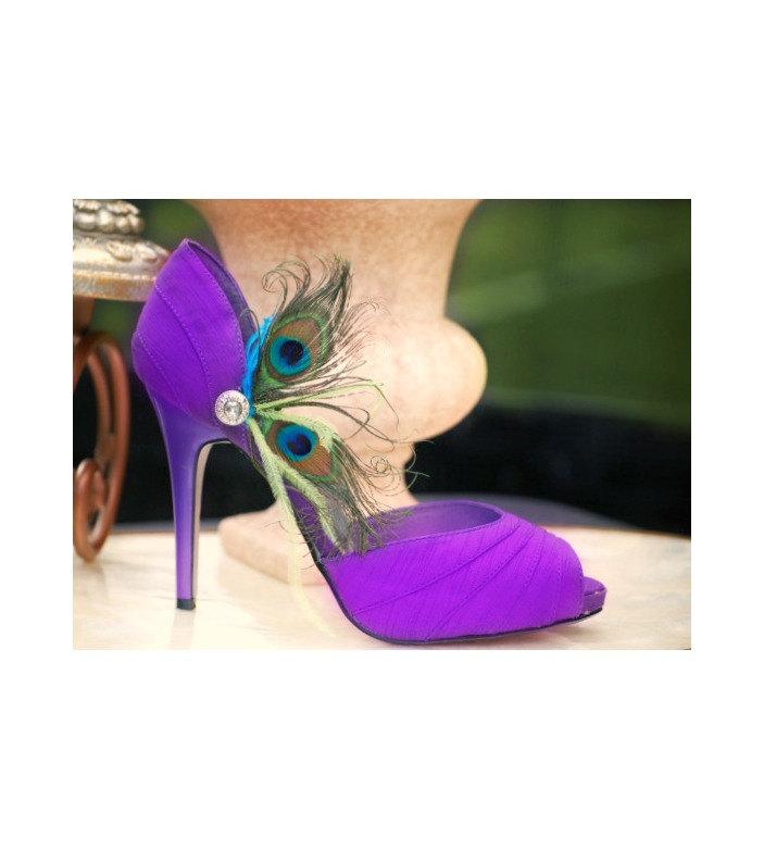 زفاف - Fancy Peacock Shoe Clips. Feather Duo Rhinestone. Night Out Statement Gossip Girl, Spring Wedding Bride Bridesmaid, Bold Edgy Couture Bronze
