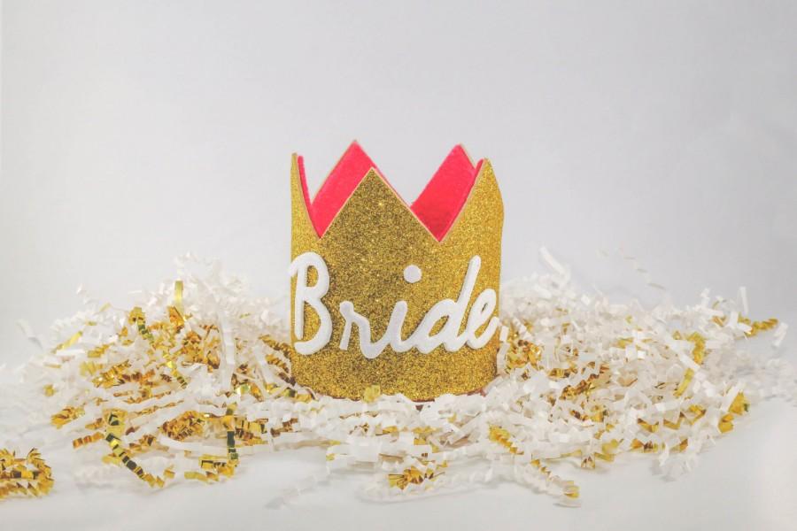 زفاف - Bride Crown, Bachelorette Crown, Glitter Crown, Bridal Crown, Queen Crown, Gold Crown (Gold Glitter w/ Hot Pink Inner)