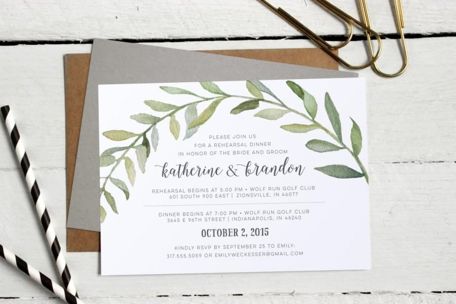 Wedding - Watercolor Botanical Wreath Rehearsal Dinner Invitations - Formal, Modern Custom Invites - Calligraphy Rehearsal Invitation - Printable File