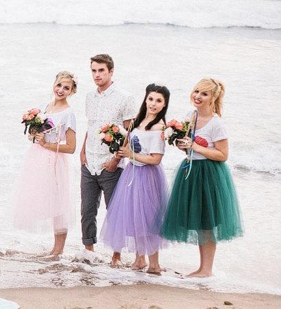 زفاف - Emerald/Jade Green Tulle Tutu Skirt Knee/Midi Length Beach Wedding Bridesmaid