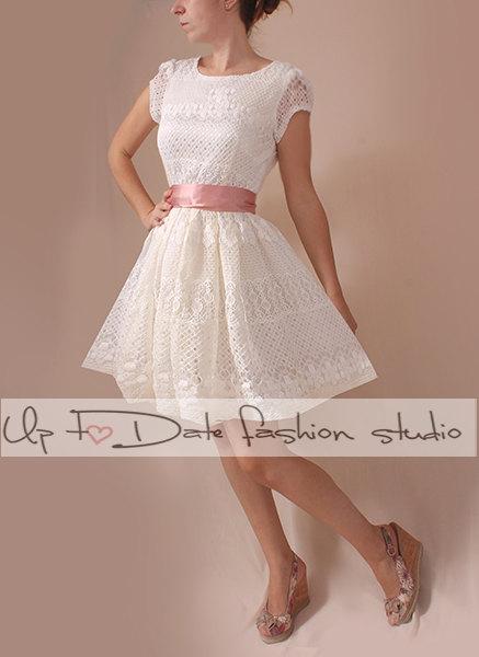 Wedding - Ivory romantic bridesmaid / evening / lace cotton dress
