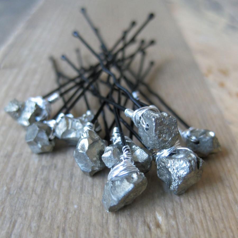 Mariage - Natural PYRITE Crystal Bridal Hairpins 10 peices made to order