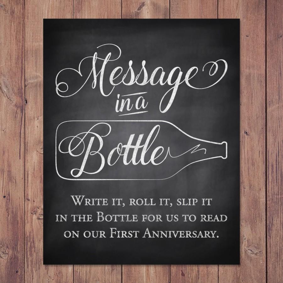 Wedding - Rustic Wedding Guest Book Sign - Message in a bottle anniversary printable wedding sign - 8x10 - 5x7 - 11x14