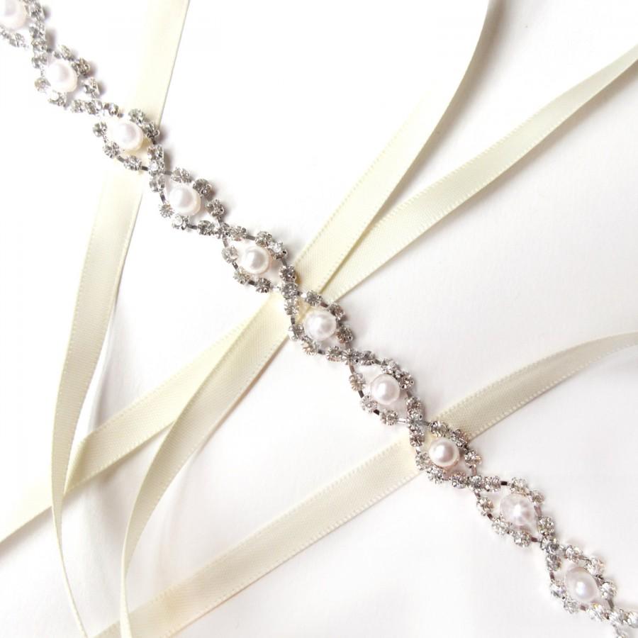 Свадьба - Delightful Pearl and Rhinestone Bridal Headband or Thin Belt in Silver - Wedding Headband - Silver and Crystal