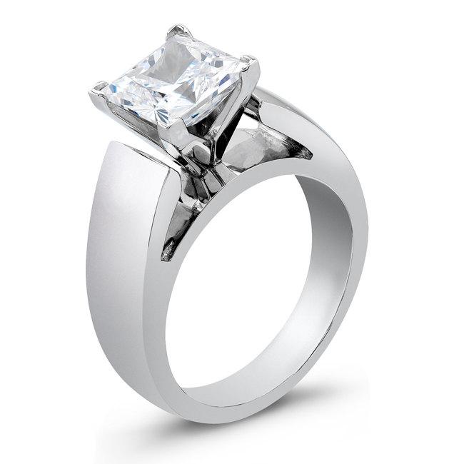 زفاف - Ladies 14kt white gold wide cathedral engagement ring with 2ct Princess White Sapphire Center