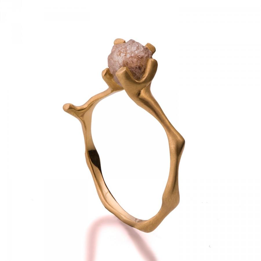 زفاف - Twig Engagement Ring - 18K Gold and Rough Diamond engagement ring, Unique Engagement ring, rough diamond ring,raw diamond, Conflict free, 4