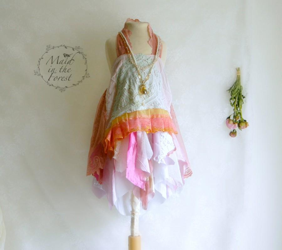 Hochzeit - Girls size 3 4 5  Mori Girl dress. Pink mint dusty rose bohemian flower girl. Rustic flower girl.