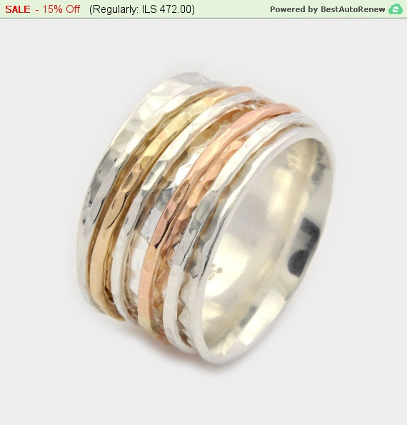 زفاف - Hammered Silver Spinner Ring, Silver Spinner Ring, Silver and Gold Spinner Ring, Hammered Silver Spinner Ring, Meditation Ring