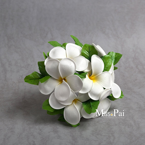 Mariage - Free Shipping Artificial White Yellow Plumeria/frangipani small bosy stem