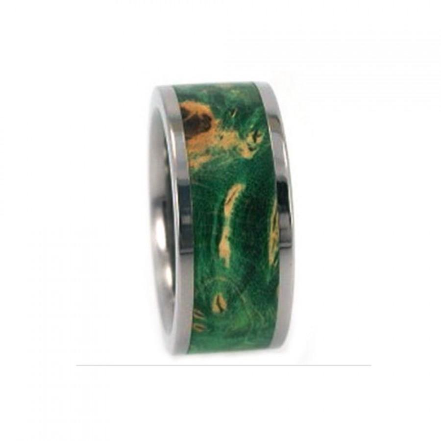زفاف - Interchangeable Wooden Wedding Band, Titanium Ring With A Green Box Elder Burl Inlay, Men's Promise Ring