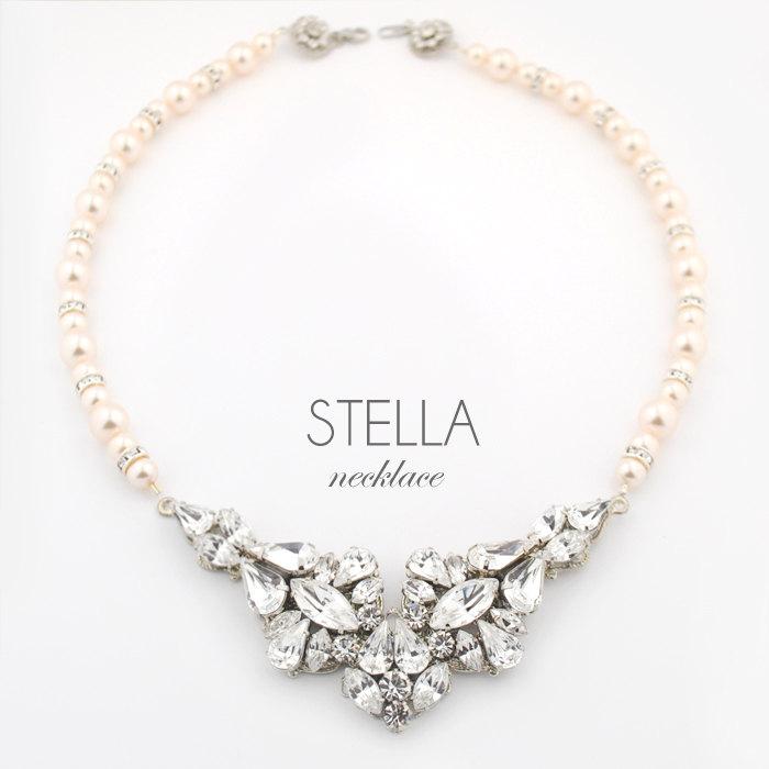 Hochzeit - Wedding necklace - bridal jewelry necklace - statement wedding necklace - couture bridal jewelry - handmade pearl necklace - Stella necklace