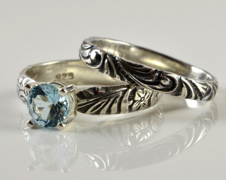 Свадьба - Sky Blue Topaz Ring in Sterling Silver, Sky Blue Topaz Stone Wedding Set, Engagement Wedding Promise Statement Gemestone Jewelry