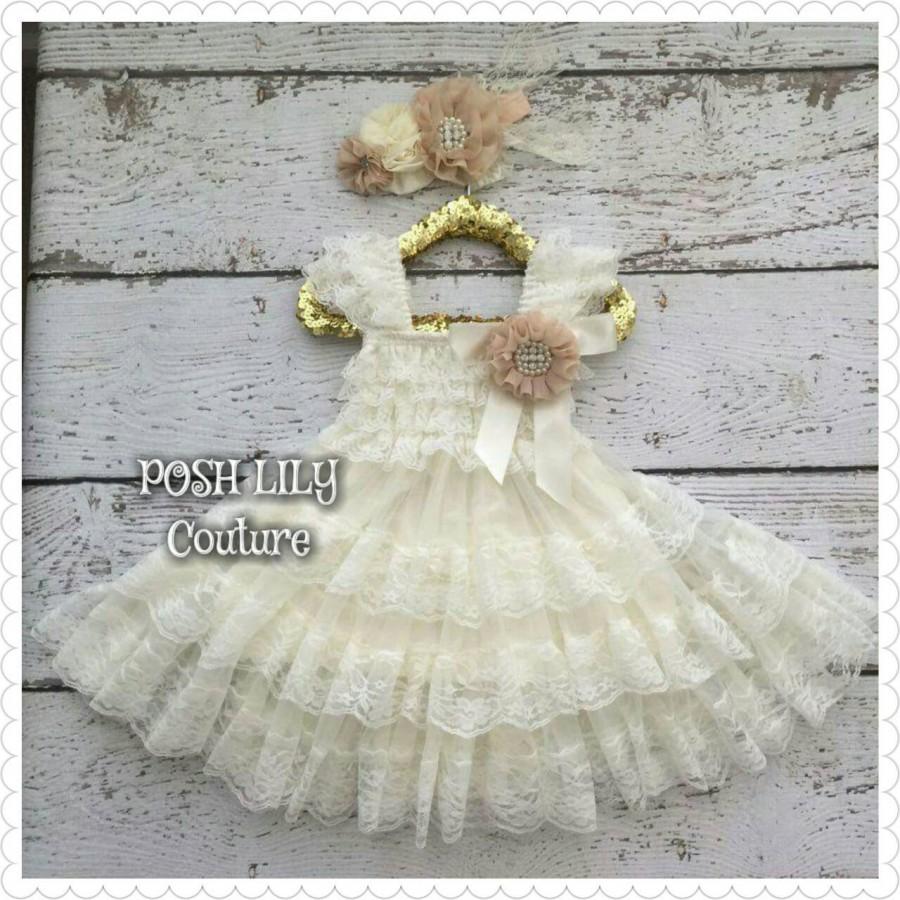 زفاف - Lace Flower Girl dress Lace Dress Set,Baby Lace Dress, Baptism dress sash girl  dress,Country Flower Girl dress, Lace Rustic flower  dress