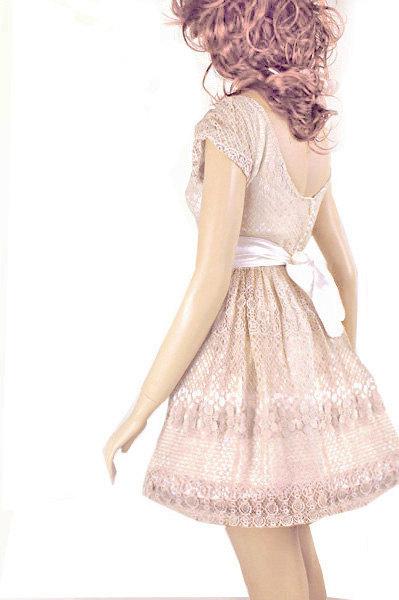Mariage - Plus Size Latte romantic bridesmaid / evening /  cotton lace dress