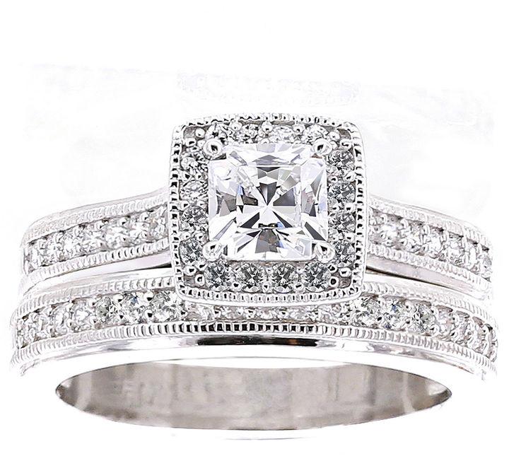 Hochzeit - FINE JEWELRY DiamonArt Cubic Zirconia Sterling Silver Asscher-Cut Bridal Ring Set