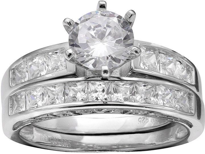 Hochzeit - SILVER ENCHANTMENT Silver Enchantment Cubic Zirconia Sterling Silver Bridal Ring Set