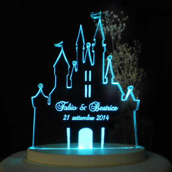 Wedding - Fairytale Castle II Wedding Cake Topper  - Engraved & Personalized