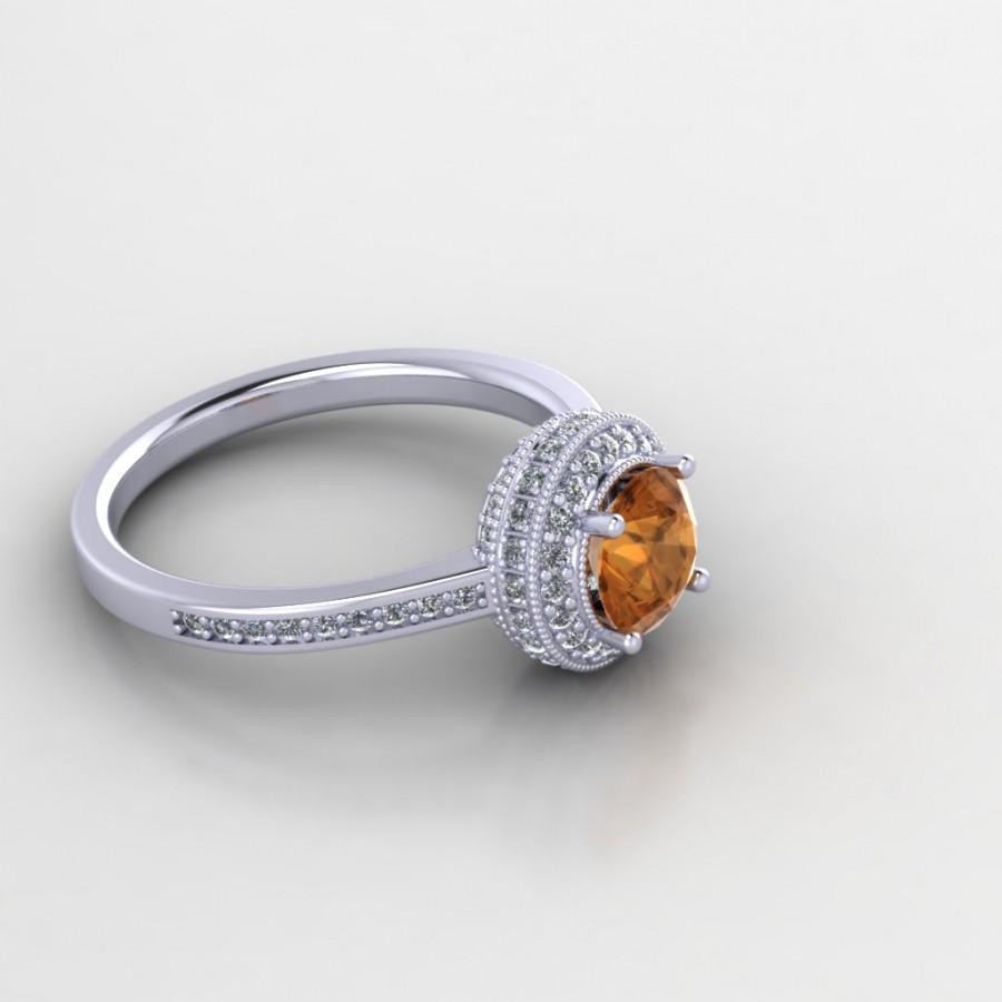 Mariage - Halo Engagement Ring,Unique Citrine and  Diamond halo Engagement Ring,14k white gold halo ring, perfect engagement ring
