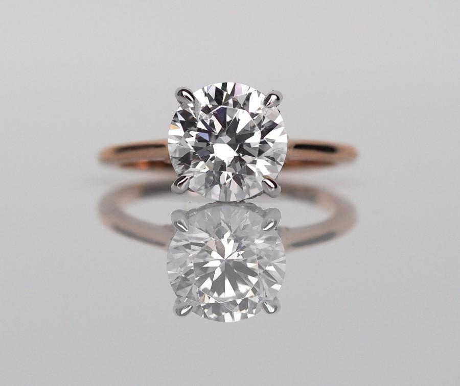 زفاف - DBK Classic Solitaire Setting, Round Solitaire Engagement Ring with Micro Pave Diamonds, Solitaire Diamond Ring With Diamonds on the Bridge
