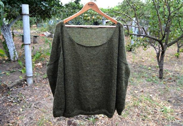 زفاف - Army green Long sleeved knitted top Seaweed green Mohair sweater Oversized Fit sweater Loose fit pullover Womens Brown Green Mohair Sweater