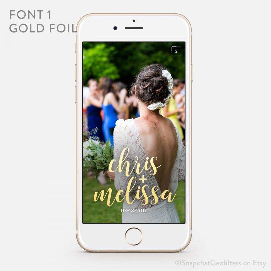 Mariage - Metallic Wedding Snapchat Geofilter Personalized Custom On-Demand Geo filter Gold Silver Rose Sparkly Name