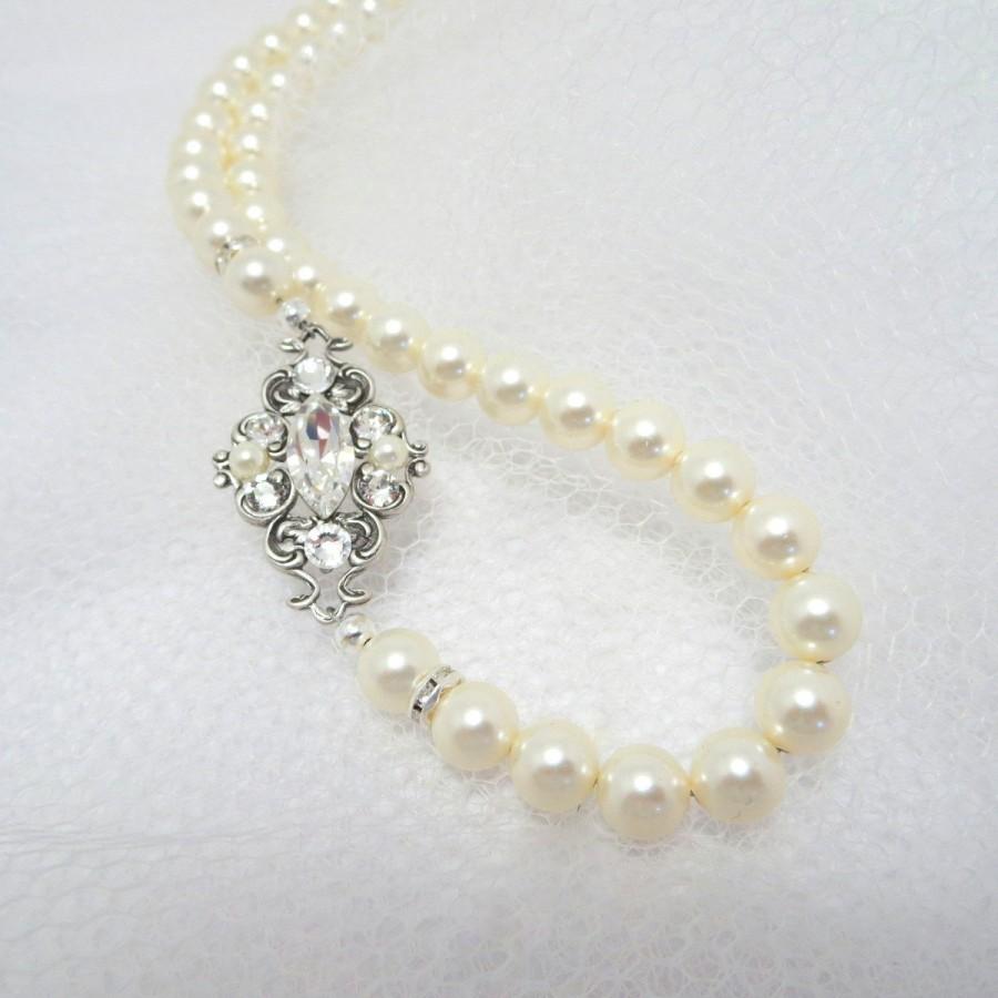 Hochzeit - Bridal pearl necklace, Crystal Wedding necklace, Wedding jewelry, Rhinestone necklace, Swarovski crystal necklace, Antique silver necklace