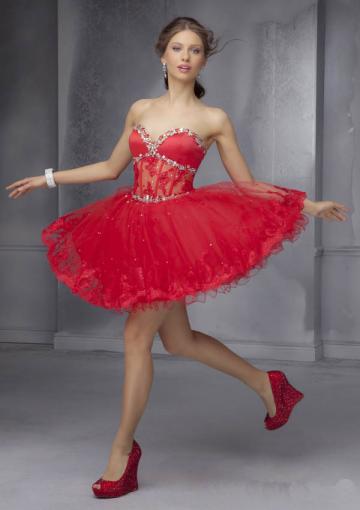 Mariage - Sweetheart Zipper Crystals Red Blue Sleeveless Tulle Short