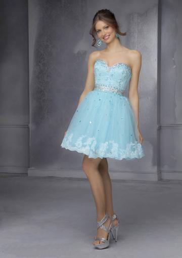 Mariage - Zipper Sleeveless Blue Red Sweetheart Appliques Beading Tulle Short
