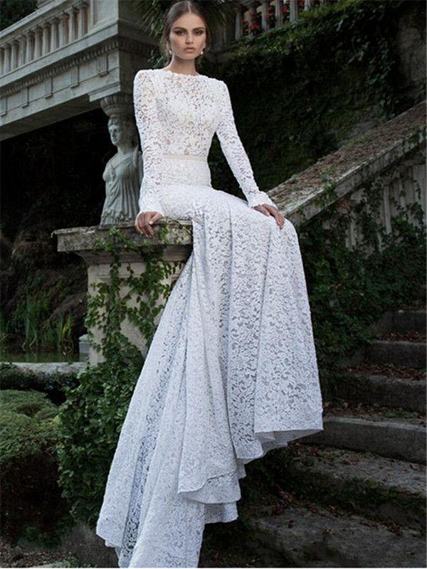 زفاف - Elegant Backless Mermaid Lace Wedding Dress