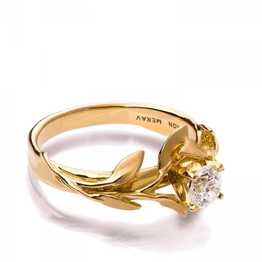 Hochzeit - Leaves Engagement Ring No.4 - 18K Yellow Gold and Diamond engagement ring, engagement ring, leaf ring, filigree, antique,art nouveau,vintage