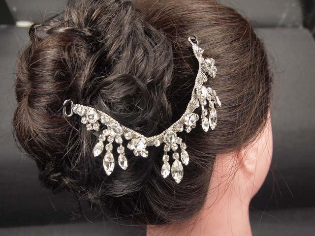 Hochzeit - Lovely chandelier wedding bridal hair chain, rhinestone drape, hair tiara, rhinestone headband, rhinestone crystal, bridal forehead clip