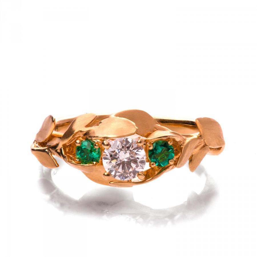 زفاف - Leaves Engagement Ring No. 8 - 18K Rose Gold and Diamond engagement ring, 3 Stone Ring, Three stone ring, engagement ring, leaf ring