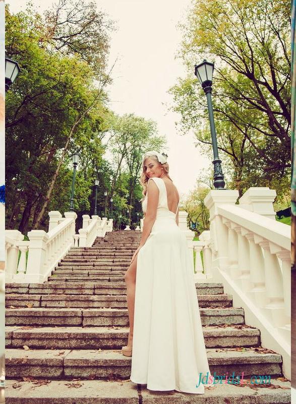 زفاف - Elegant Simple satin open back slit wedding dress