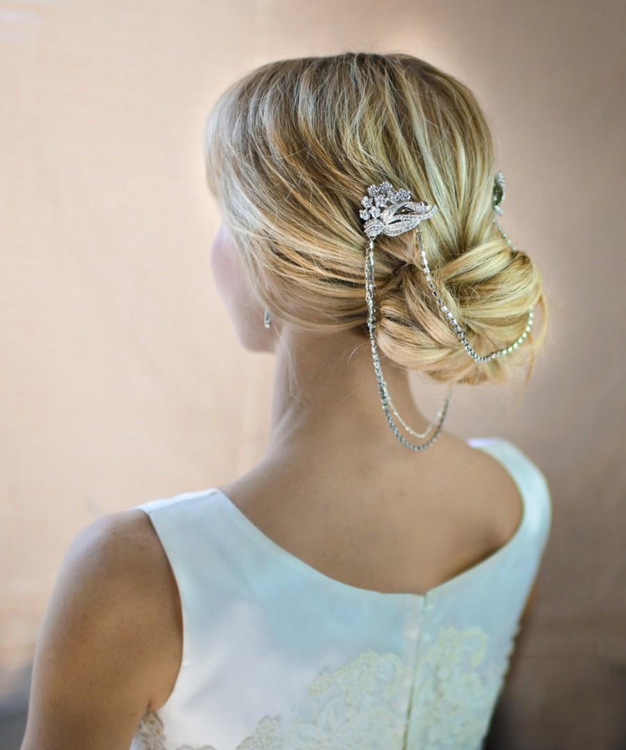 زفاف - Boho bridal hair chain, Bridal Hair Wrap, Floral Wedding Rhinestone Draped Hair Comb, Grecian Headpiece, Vintage Halo  - 'LAUREL'