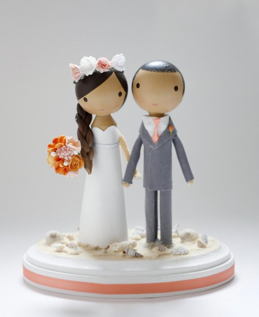 Wedding - custom wedding cake topper - beach theme