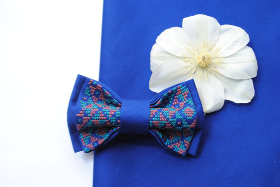 Hochzeit - ElecBlue Embroidered wedding bow tie Electric blue bowtie Wel to coordinate with stuff in Indigo Cobalt Azure Summer wedding Wedding in blue