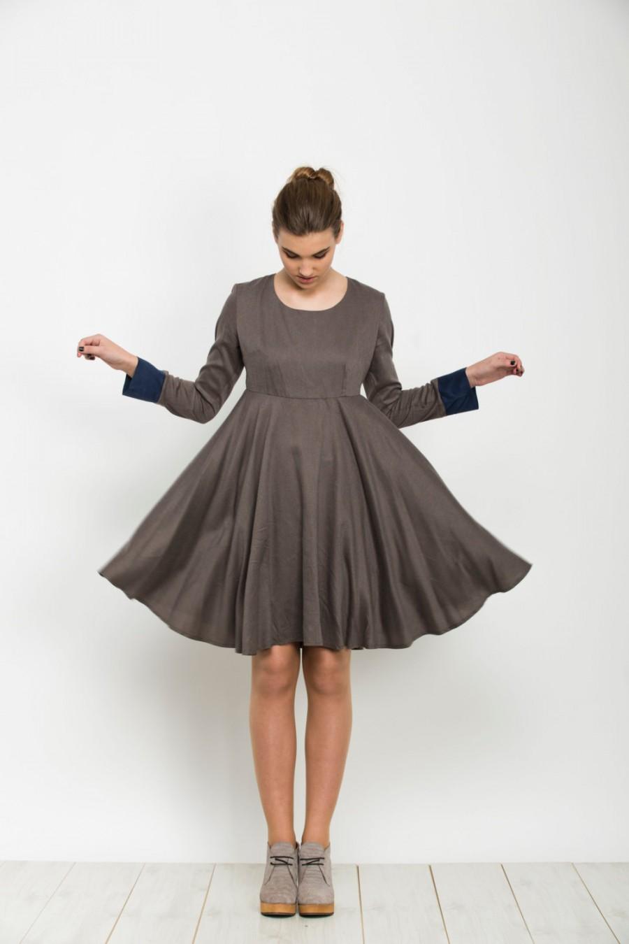 Hochzeit - Winter knee length dress, Beige short Dress, long sleeve dress, Office dress, mini length dress,
