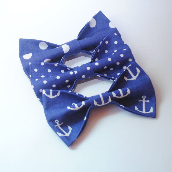 Свадьба - Bow ties for boyfriend Three navy men's bowties Nautical tie with anchors Navy blue polka dots neckties Graduation ties Gifts for coworkers