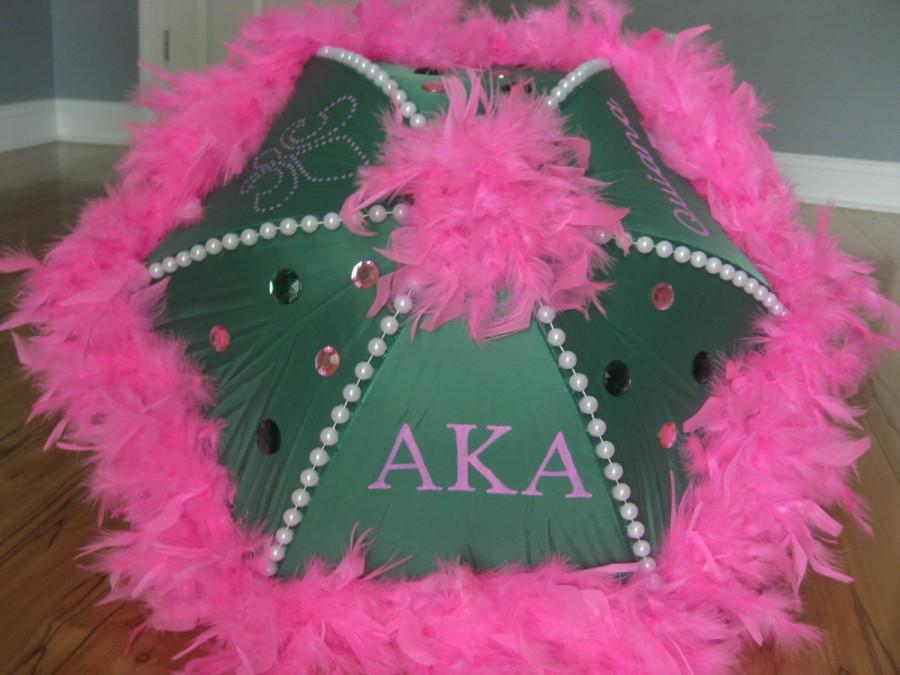 زفاف - Sorority Second Line Umbrella- AKA Alpha Kappa Alpha- New Orleans- Shade, Walk, Event- Color Choices bead spines, handpaint, boa, gems