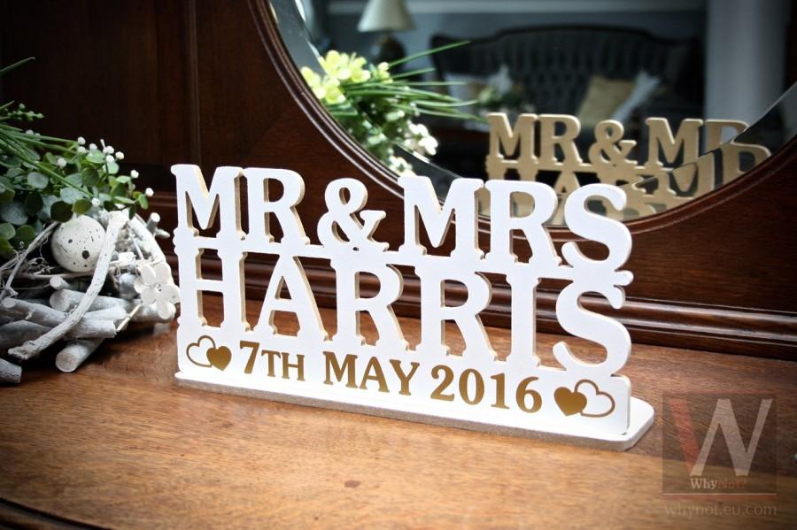 زفاف - Mr&Mrs with date or short text, personalised tea light holder, stand, wedding decoration, keepsake. Name, date and colour of your choice