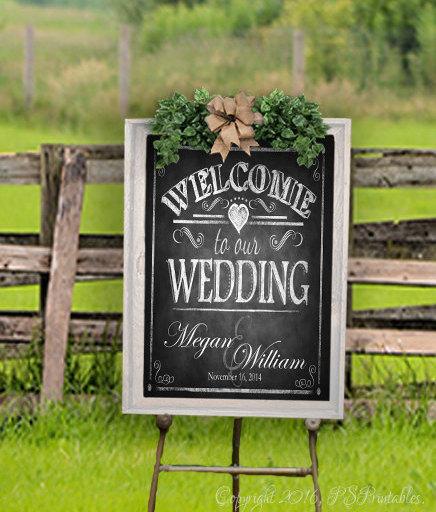 Свадьба - Personalized Welcome to our Wedding Printable File with Bride & Groom Names and wedding date - DIY - Rustic Collection