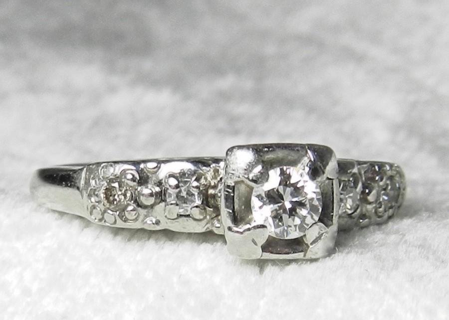 Wedding - Vintage Art Deco Engagement Ring Art Deco Ring 0.25 cttw Diamond Engagement Ring Ladies Diamond Ring 14k White Gold