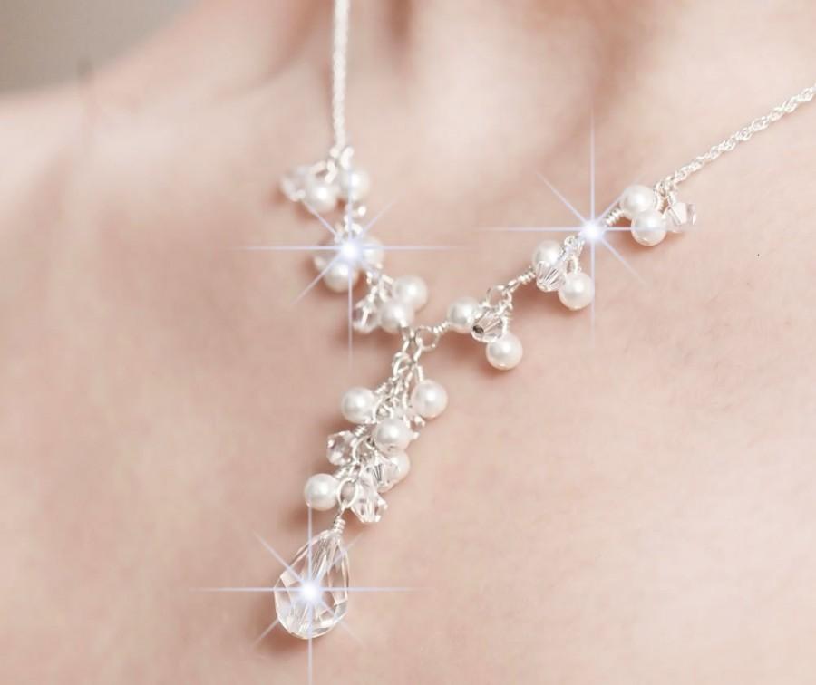 زفاف - Bridal Necklace, Bridal Jewelry, Pearl and Crystal Bridal Y Necklace, Bridal Jewellery