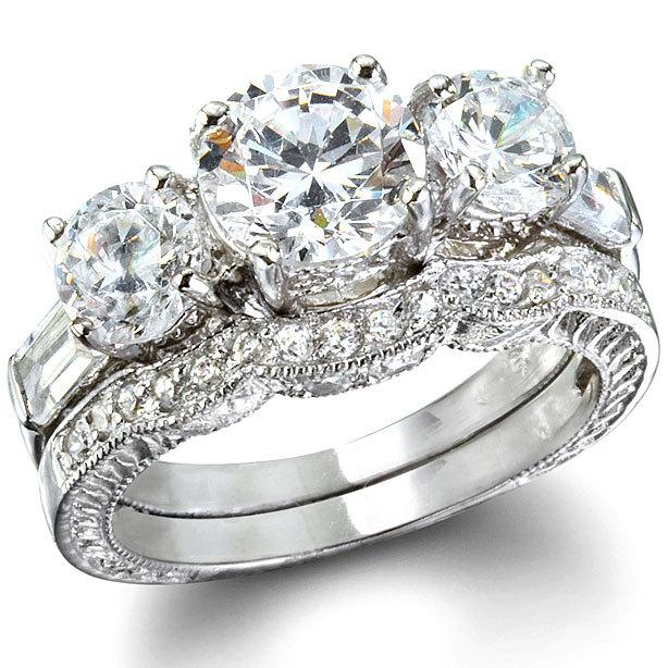 Mariage - 2.67CT Women's Diamond Simulated Wedding Ring Set Engagement Ring Wedding Band Bridal Set 925 Sterling Silver Platinum ep CZ