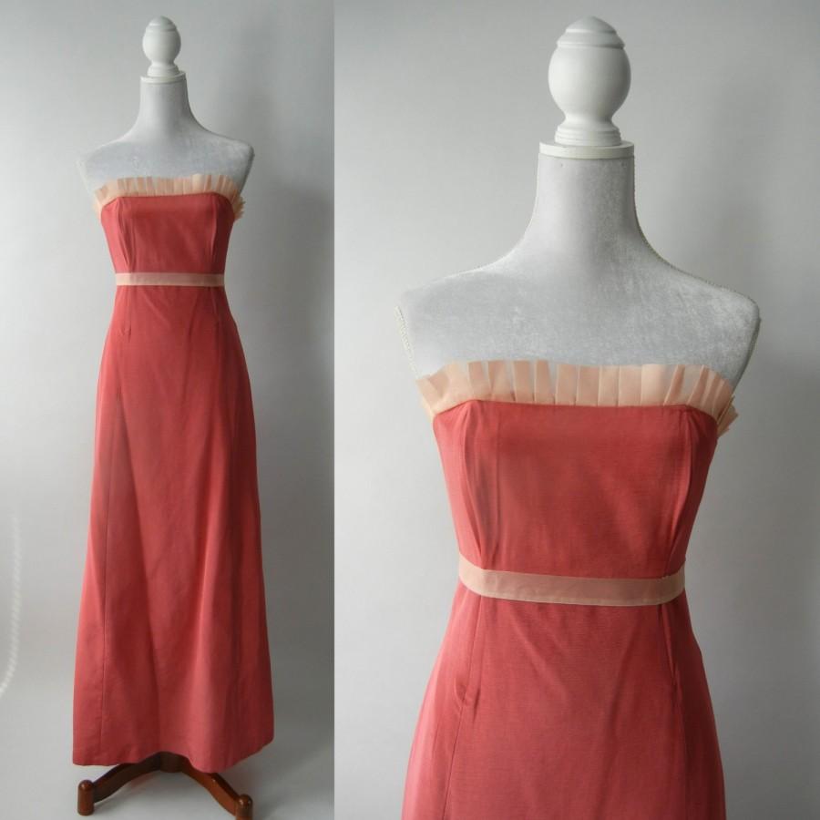 Wedding - Retro Pink Gown, Vintage Pink Strapless Dress, Vintage Pink Bridesmaid Dress, Retro Pink Prom Dress, Strapless Pink Gown, Formal Pink Dress