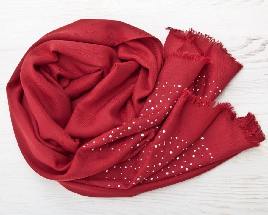 Hochzeit - Red Scarf with Rhinestones Pashmina Fashion Scarf Large Women Scarf Mothers Day Gift Wrap Scarf Valentines Day Gift Poncho Wrap