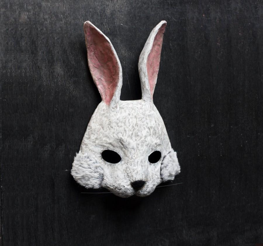 Mariage - The Forgetful Rabbit / Bunny Mask, Paper Mask, Fancy Dress, Papier Mache, Party Mask, Animal Mask, Festival Mask