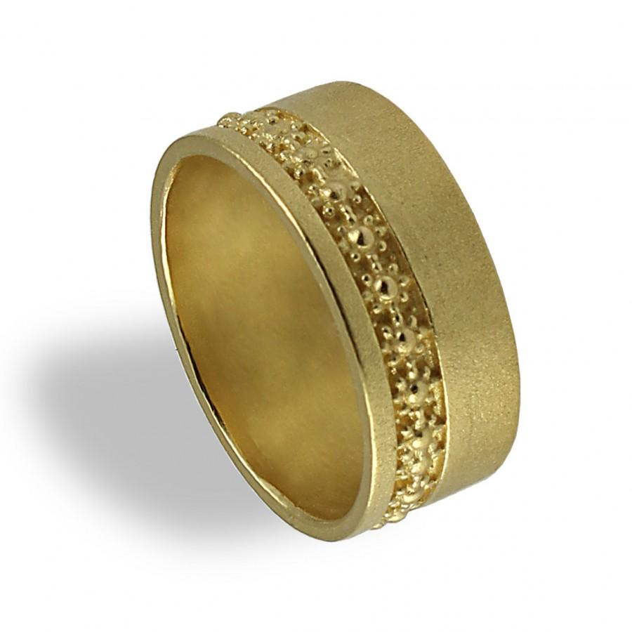 Wedding - Yellow Gold Wedding Ring , Floral Wedding Band , Wide Wedding Band , For women , Wedding Band , Flower Wedding Band , Wedding Ring